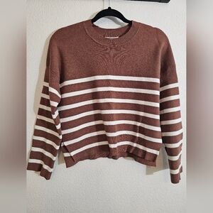 For The Republic Striped Brown and White Women's Sweater